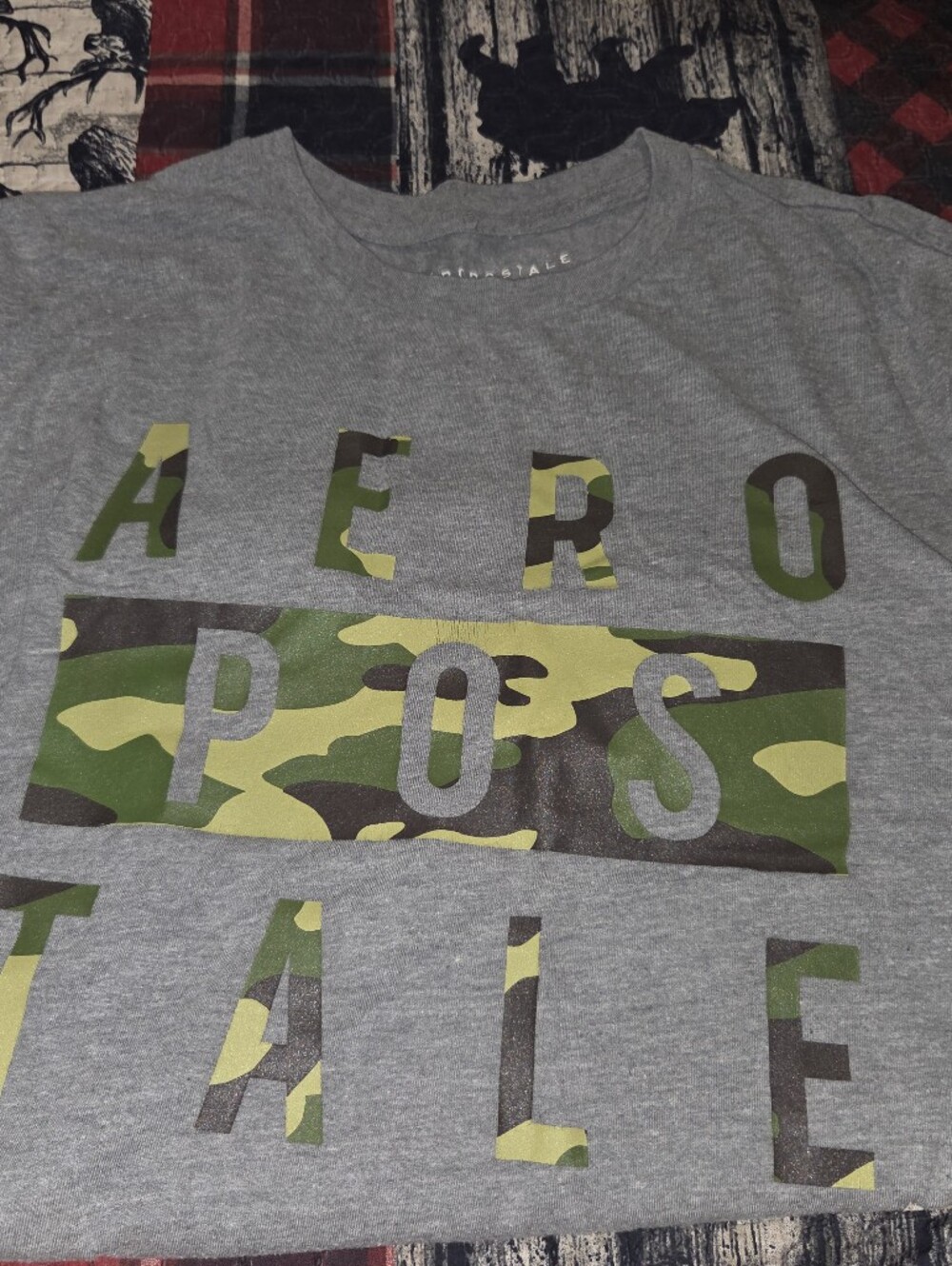 Aeropostale Gray Tee with Green Camo Logo